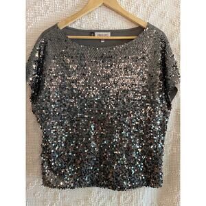GLAM SILVER SEQUIN TOP Size Small Boxy Dolman Jennifer Lopez